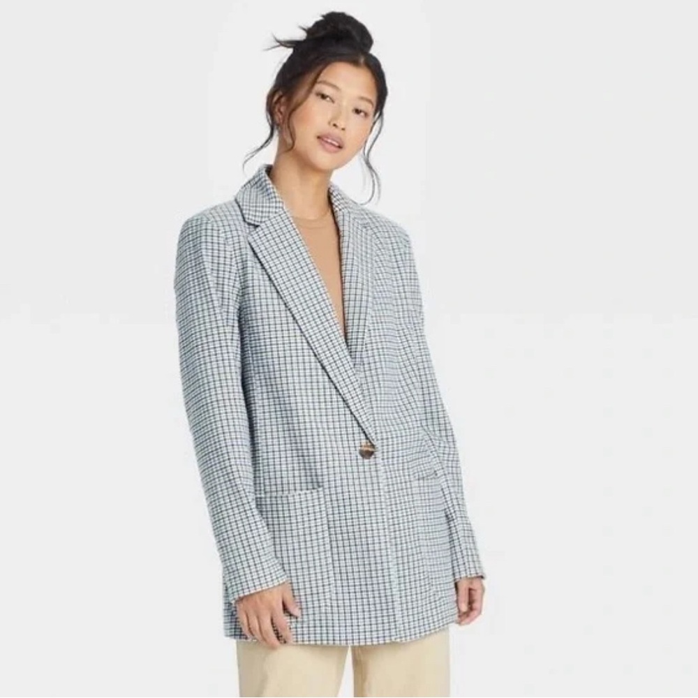 A New Day Oversized Plaid One Button Blazer